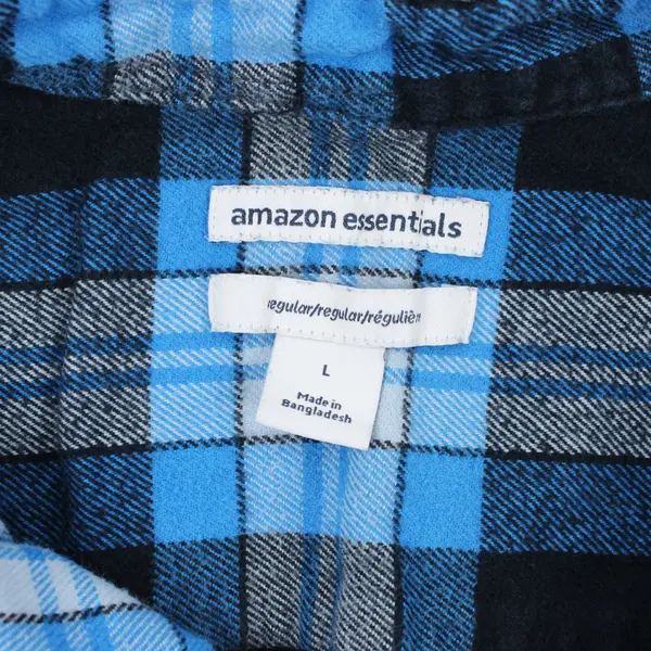 Amazon Essentials Men's Large Blue Plaid Long Sleeve Button-Up Shirt
