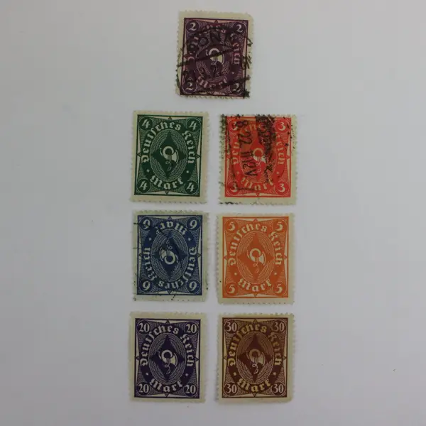 Lot of 7 German Reich Pfennig Posthorn Stamps Used