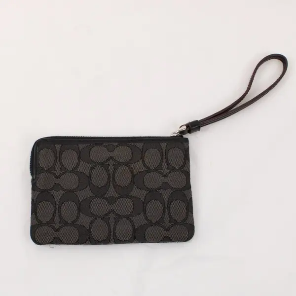 Coach Signature Jacquard Gray Wristlet Wallet Pre-Owned
