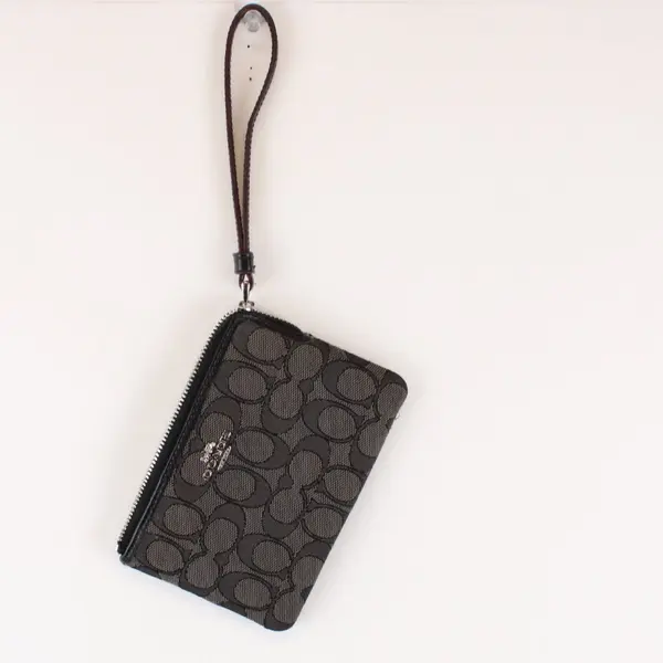 Coach Signature Jacquard Gray Wristlet Wallet Pre-Owned