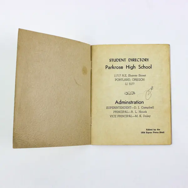 1954 Parkrose High School Student Directory Portland Oregon