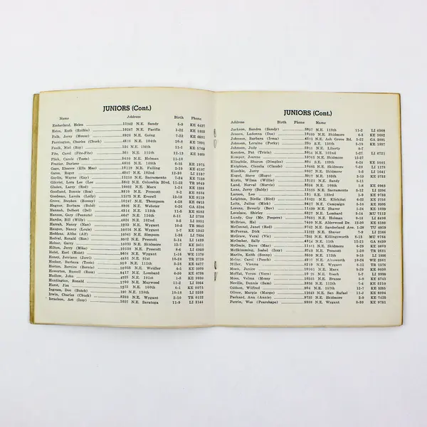 1954 Parkrose High School Student Directory Portland Oregon
