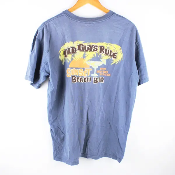 Men's XL Blue Old Guys Rule Sunset Beach Bar Graphic T-Shirt