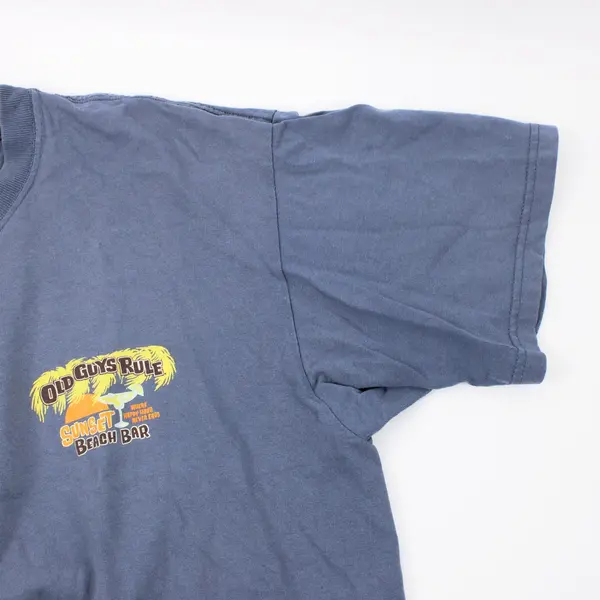 Men's XL Blue Old Guys Rule Sunset Beach Bar Graphic T-Shirt