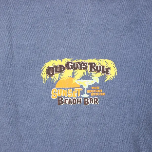 Men's XL Blue Old Guys Rule Sunset Beach Bar Graphic T-Shirt