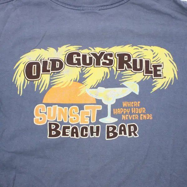 Men's XL Blue Old Guys Rule Sunset Beach Bar Graphic T-Shirt