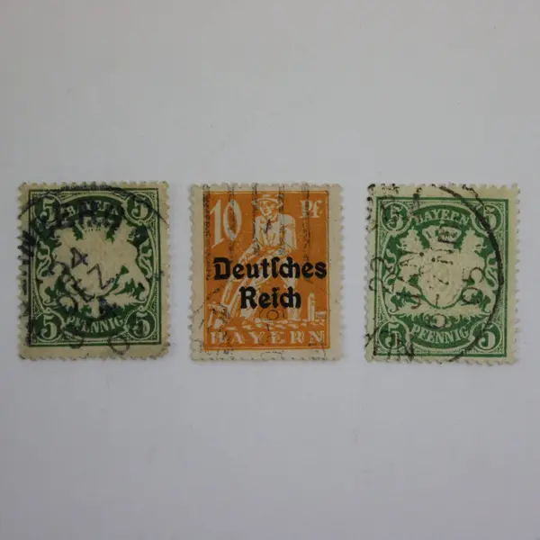 Lot of 3 Vintage German Bayern  Bavaria Used Postage Stamps