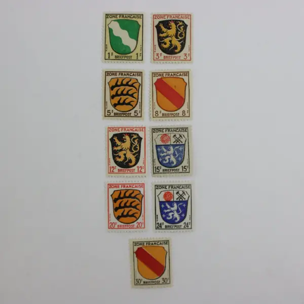Germany French Zone 1945-46 Scott 4N1-4, 4N6-10 9 Stamps Coat Arms