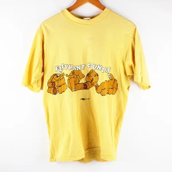 Vintage 1973 Crazy Shirts Elephant Country Yellow T-Shirt Large FLAWED