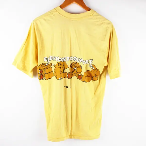 Vintage 1973 Crazy Shirts Elephant Country Yellow T-Shirt Large FLAWED