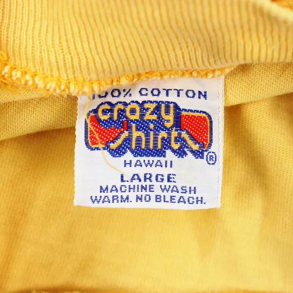 Vintage 1973 Crazy Shirts Elephant Country Yellow T-Shirt Large FLAWED
