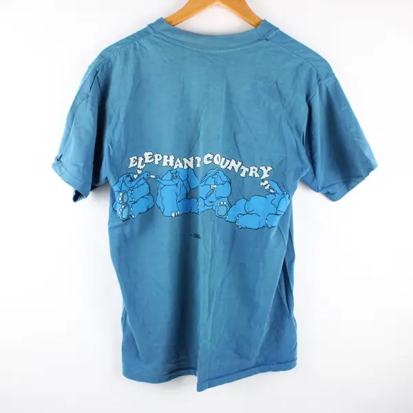 1973 Crazy Shirts Elephant Country Blue Mens Tee Large 100% Cotton FLAWED