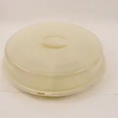 Beige Round Divided Serving Tray with Lid 7 Compartments 14.5in