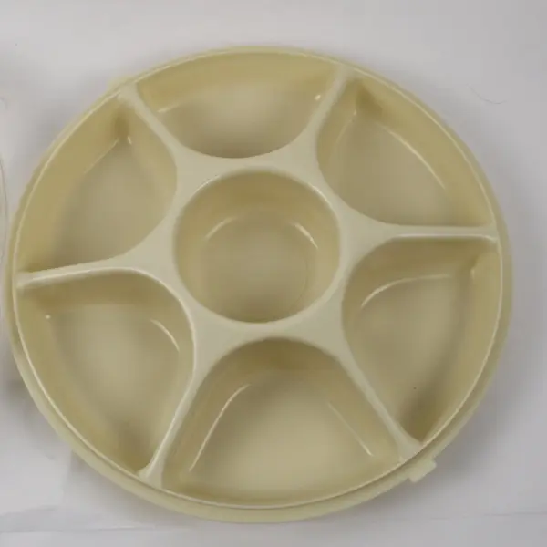 Beige Round Divided Serving Tray with Lid 7 Compartments 14.5in