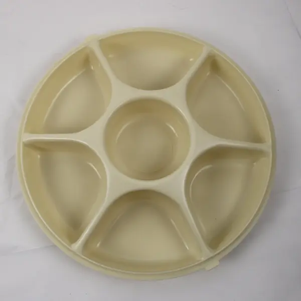 Beige Round Divided Serving Tray with Lid 7 Compartments 14.5in