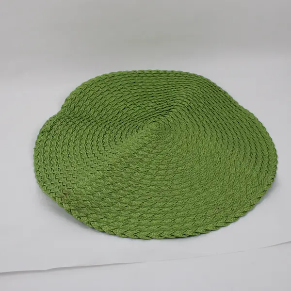 Round Woven Placemat 15 Inch Green Scalloped Edge Table Mat