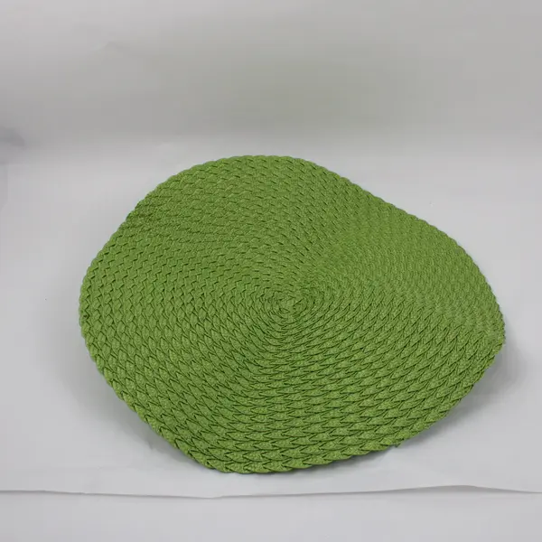 Round Woven Placemat 15 Inch Green Scalloped Edge Table Mat
