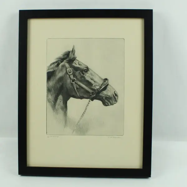 R. H. Palenske Whirlaway Horse Framed Black and White Print