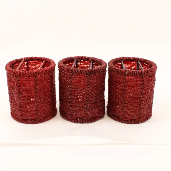 Set of 3 Red Beaded Votive Candle Holders 3.5'' Tall