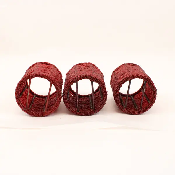 Set of 3 Red Beaded Votive Candle Holders 3.5'' Tall