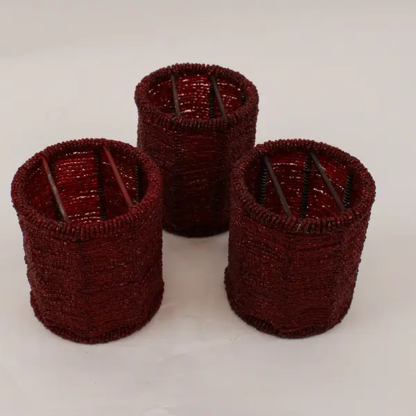 Set of 3 Red Beaded Votive Candle Holders 3.5'' Tall