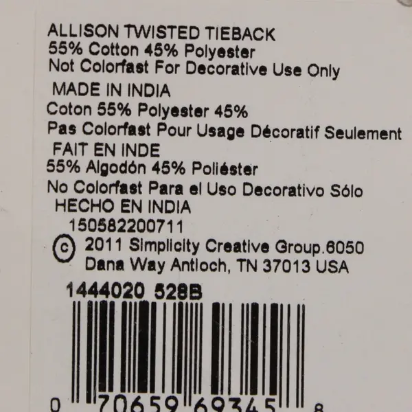 Simplicity Allison Curtain Tiebacks Twisted Cord Green 27" Lot of 2