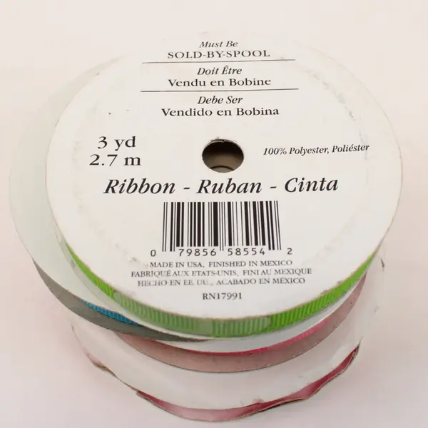 Lot of 4 Offray Grosgrain Ribbon Pink White Polka Dot Blue Green