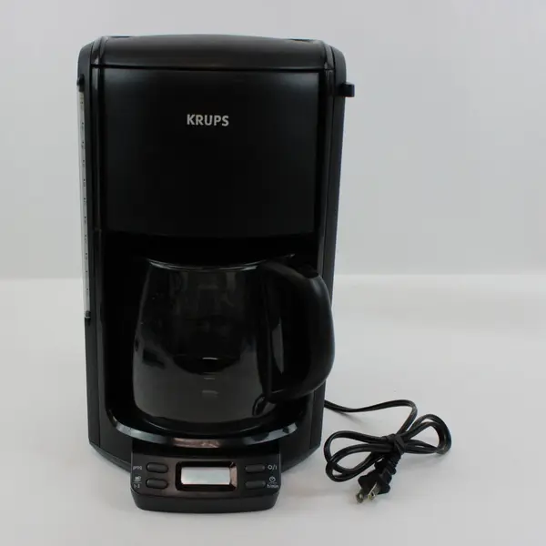 KRUPS FME214 12-Cup Programmable Coffee Maker Black Glass Carafe