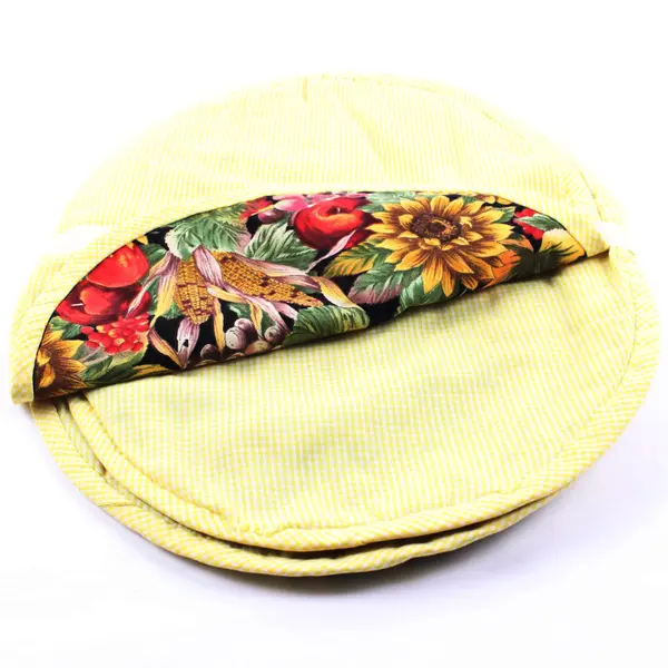Lot of 3 Fruit & Flower Yellow Plaid Trim Oval Placemats Table Decor 18''
