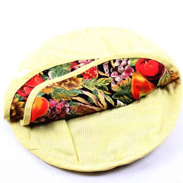 Lot of 3 Fruit & Flower Yellow Plaid Trim Oval Placemats Table Decor 18''