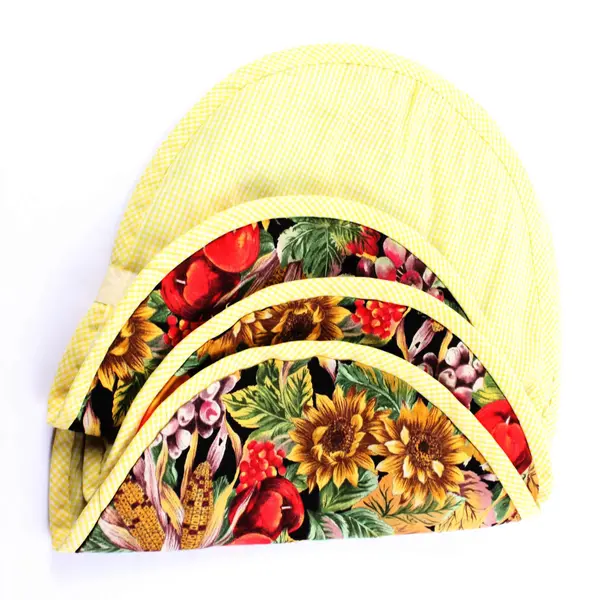 Lot of 3 Fruit & Flower Yellow Plaid Trim Oval Placemats Table Decor 18''