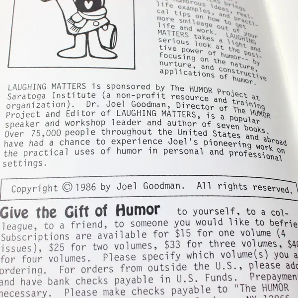 Laughing Matters Vol 4 No 2 Joel Goodman Comedy Magazine