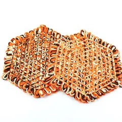 Lot of 2 Knit Hexagon Table Centerpiece Mats Orange Brown Beige 14" Fall Decor
