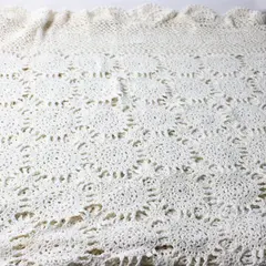 Beige Hand-Crocheted Eyelet Tablecloth 60 x 80 Inches Flawed