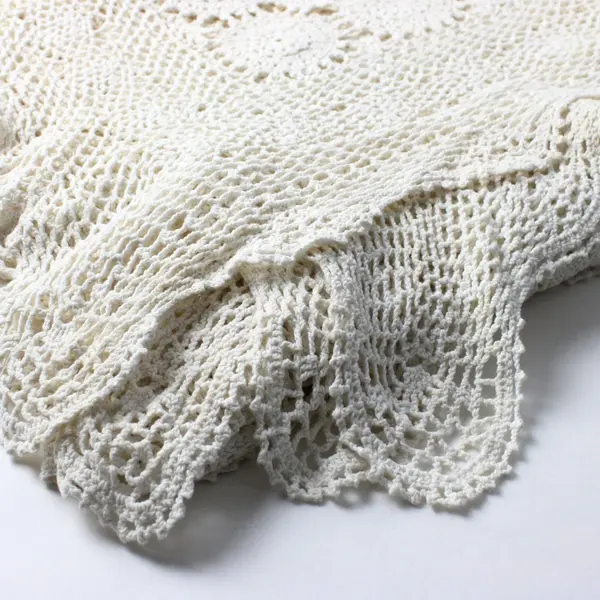 Beige Hand-Crocheted Eyelet Tablecloth 60 x 80 Inches Flawed