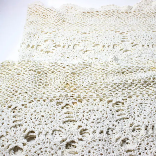Beige Hand-Crocheted Eyelet Tablecloth 60 x 80 Inches Flawed