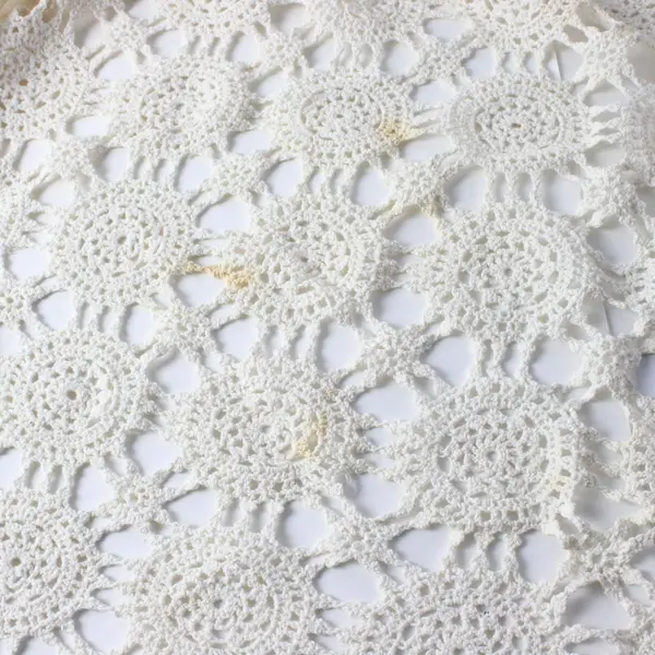 Beige Hand-Crocheted Eyelet Tablecloth 60 x 80 Inches Flawed