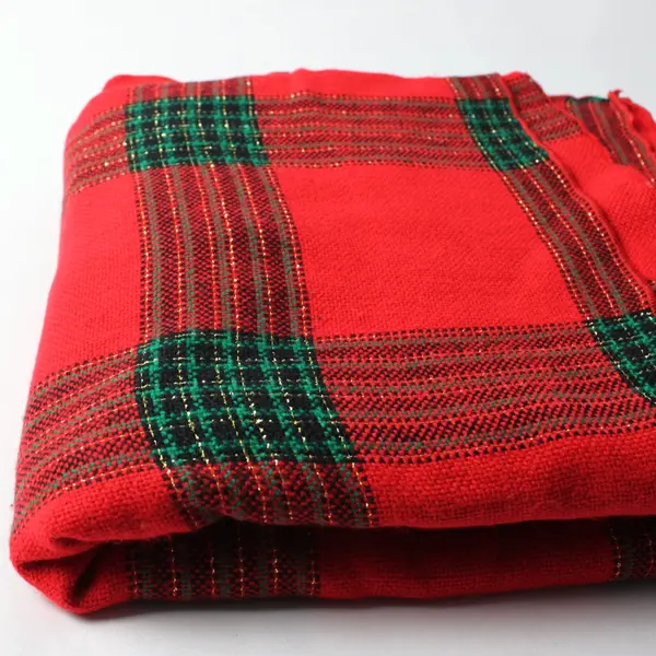 Red Green Gold Plaid Christmas Holiday Tablecloth 57 x 40 Inches