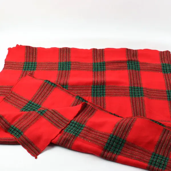 Red Green Gold Plaid Christmas Holiday Tablecloth 57 x 40 Inches
