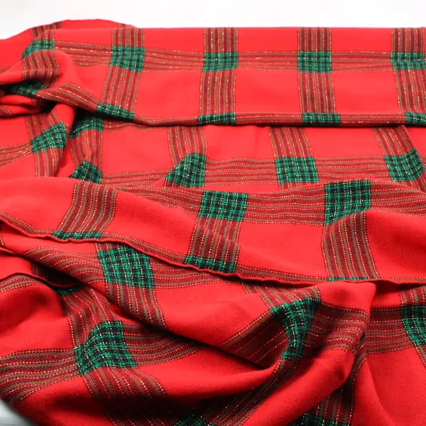 Red Green Gold Plaid Christmas Holiday Tablecloth 57 x 40 Inches