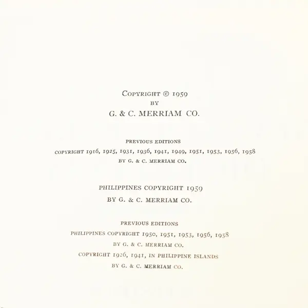 Webster's New Collegiate Dictionary 1959 HC Merriam-Webster G&C Merriam
