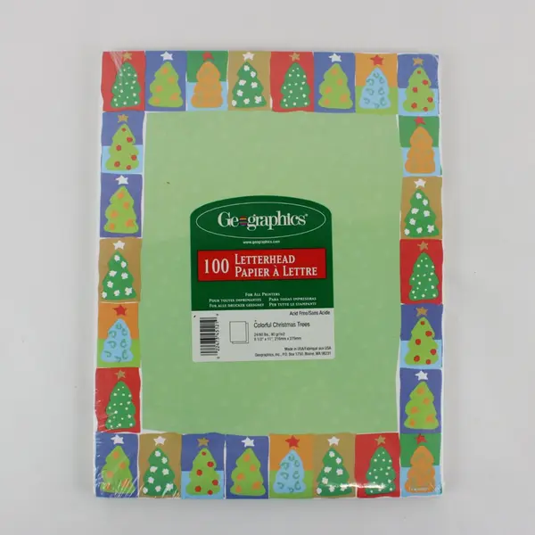 Geographics Christmas Letterhead 100 Sheets Sealed Colorful Trees 8.5 x 11 ''