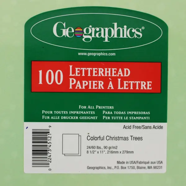 Geographics Christmas Letterhead 100 Sheets Sealed Colorful Trees 8.5 x 11 ''