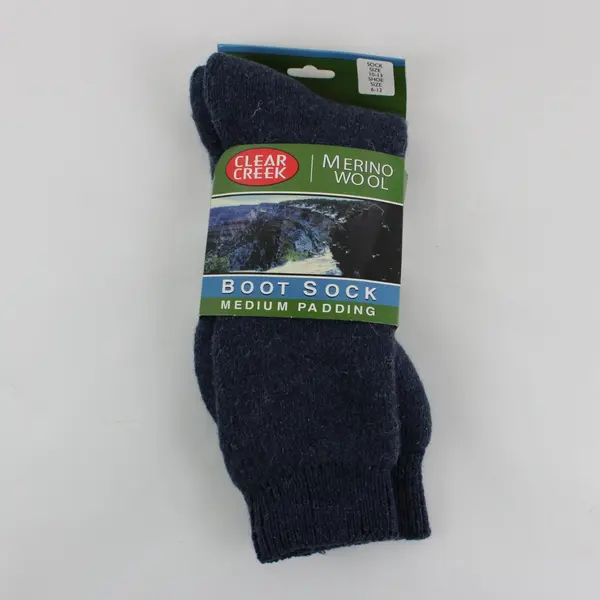 Clear Creek Merino Wool Boot Socks Blue Medium Weight Men's 6-12 NWT