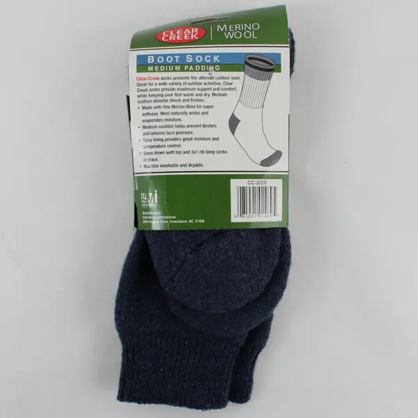 Clear Creek Merino Wool Boot Socks Blue Medium Weight Men's 6-12 NWT