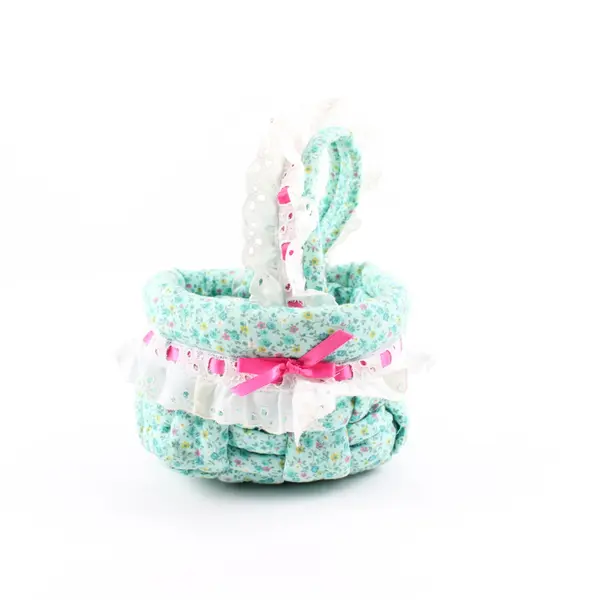 Handmade Turquoise Floral Fabric Basket