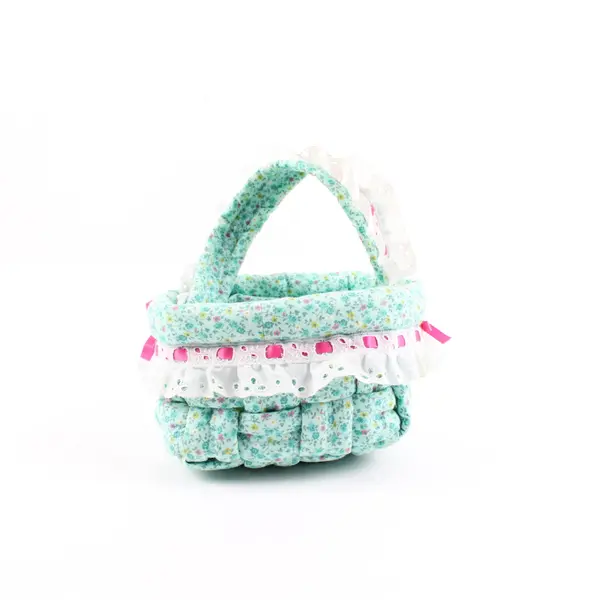 Handmade Turquoise Floral Fabric Basket