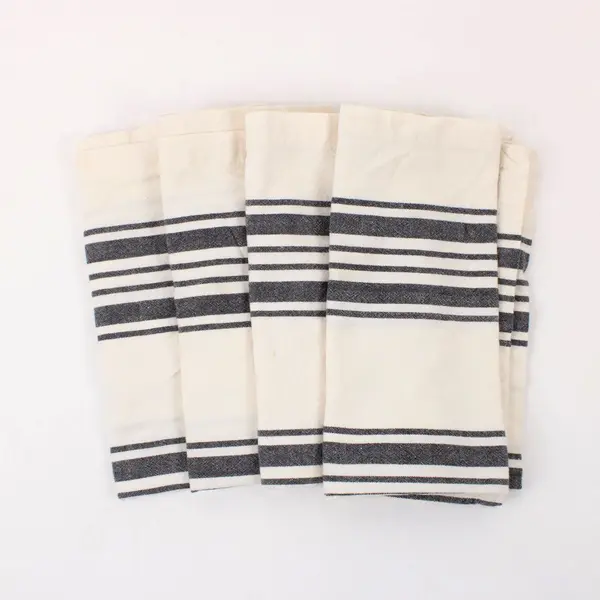 World Market Set of 4 100% Cotton Striped Napkins 20x20 Black Off White