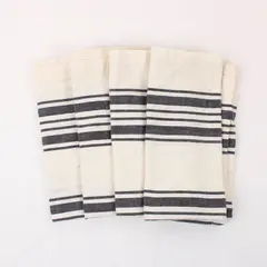 World Market Set of 4 100% Cotton Striped Napkins 20x20 Black Off White