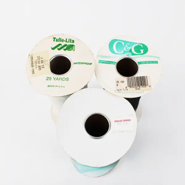 Lot of 3 Mixed Brand Tulle-Lita/C&G Rolls 25yd 6in Turquoise White Black